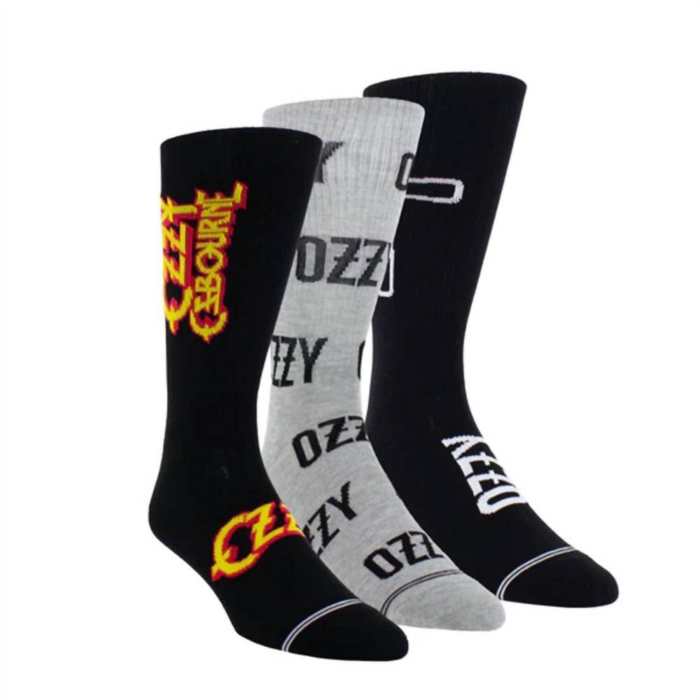 NEW PERRI’S SOCKS unisex - 3 pairs ozzy assorted crew socks in black/grey/black